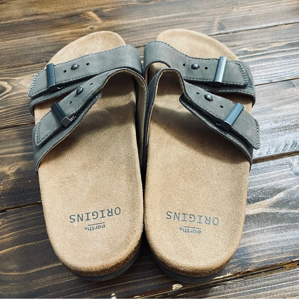 Earth‎ Origins Orra Genuine Leather Velcro Double Band Slide Sandals Color Morel